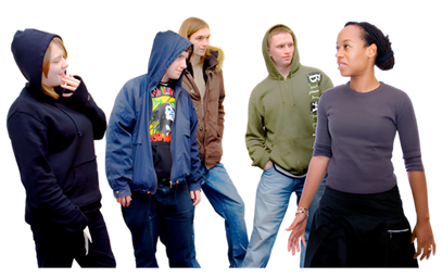 A group of people confronting one person on their own