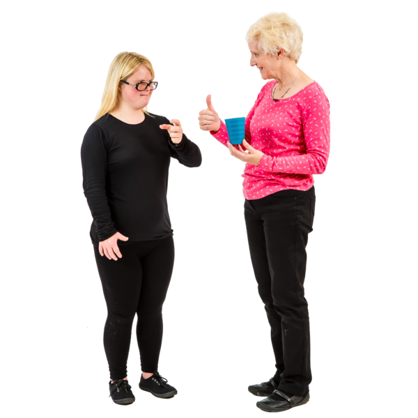 Two people talking