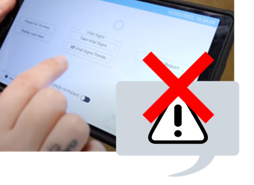 A mobile device with an alert icon on top with a red cross though it
