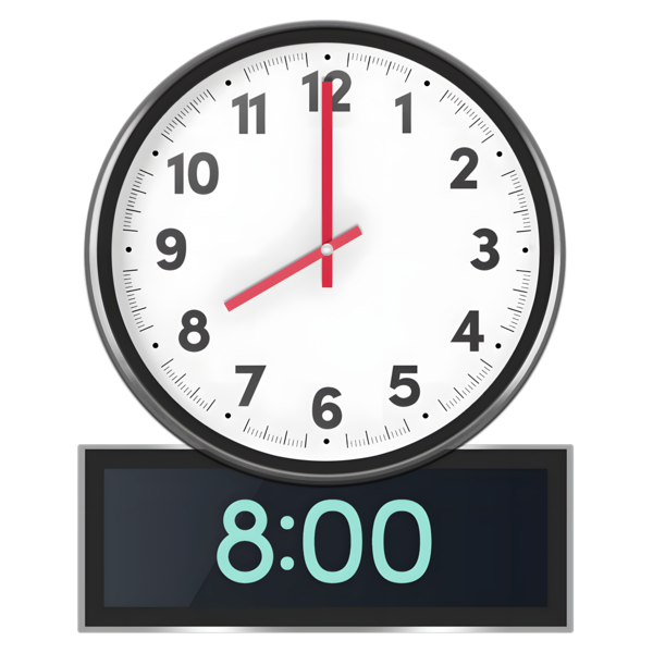Clock showing the time of 8am