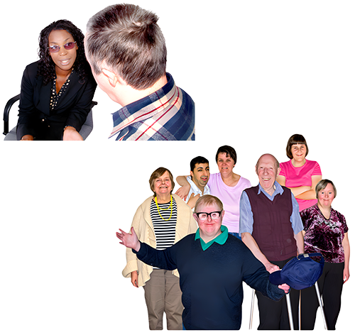 A group of people and a couple on their own