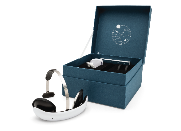 A blue box with a headset