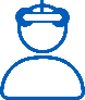 A blue icon showing outline of a person with a headset
