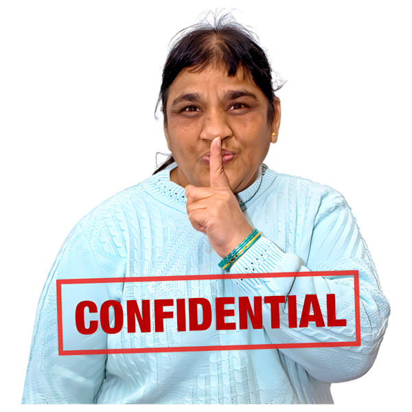 A woman with a finger on her lips and the word confidential is written underneath