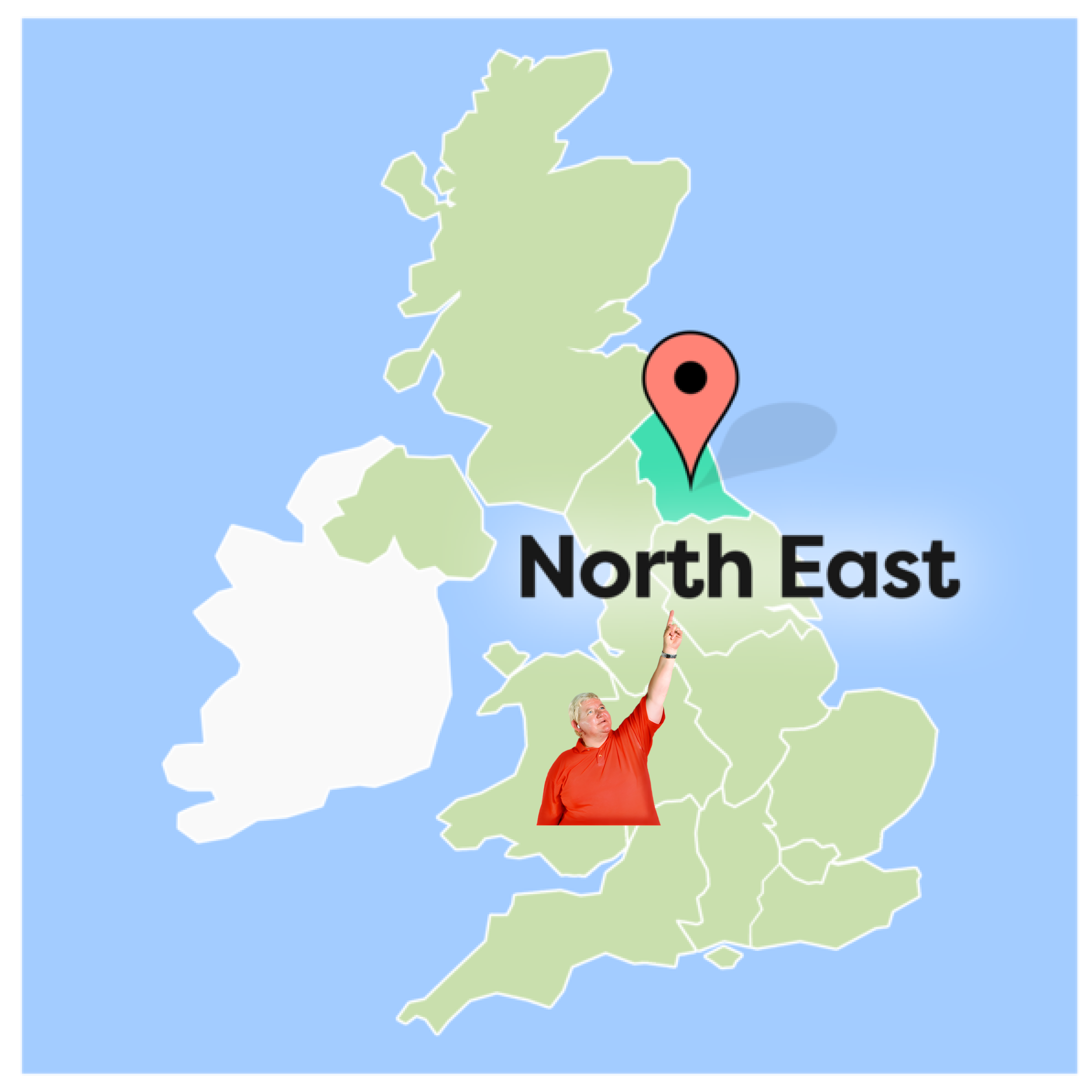 Map of the United Kingdom highlighting the North East region. 