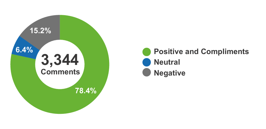 Pie chart showing the breakdown of comments described in the text above