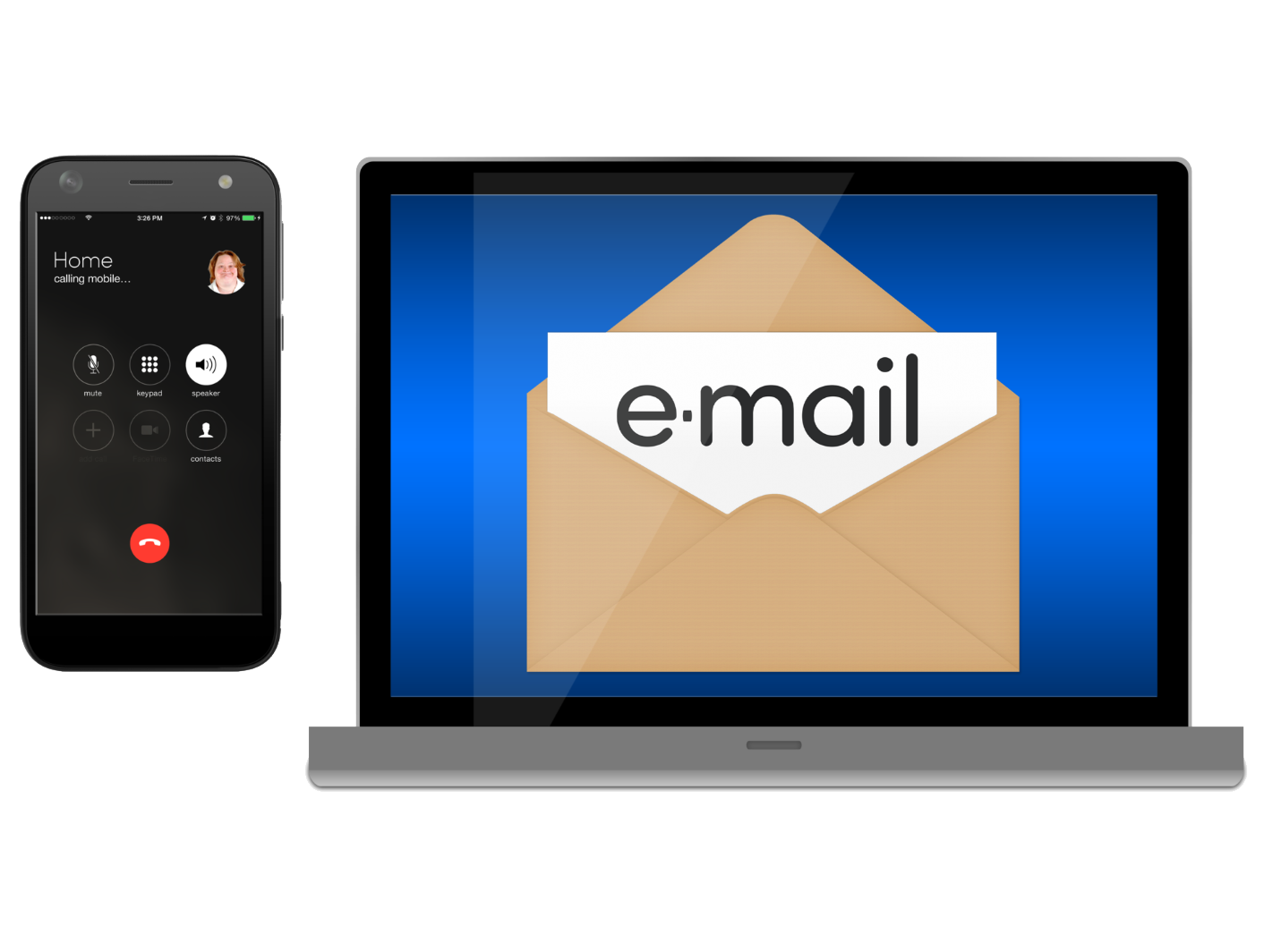 Mobile phone and a laptop showing an email on the screen