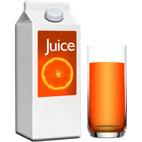 A carton of orange juice next to a full glass of juice