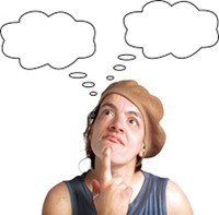 A person thinking with a thought cloud above them