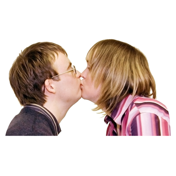 A young man and lady kissing