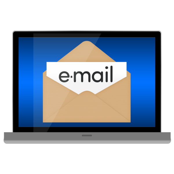 computer screen showing a laptop with a large envelope on the screen with the word e-mail