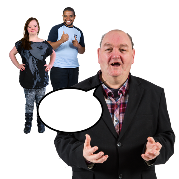 An older person in front of two young people