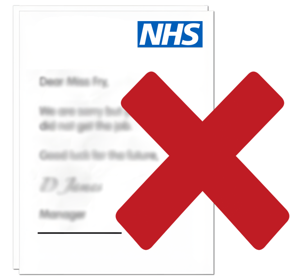 A letter with NHS logo and a big red cross through it