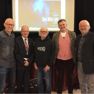 Ray Laidlaw, Ken Jarrold, Billy Mitchell, Joe Douglas and david Faulker stand together in front of the Jubilee Theatre stage