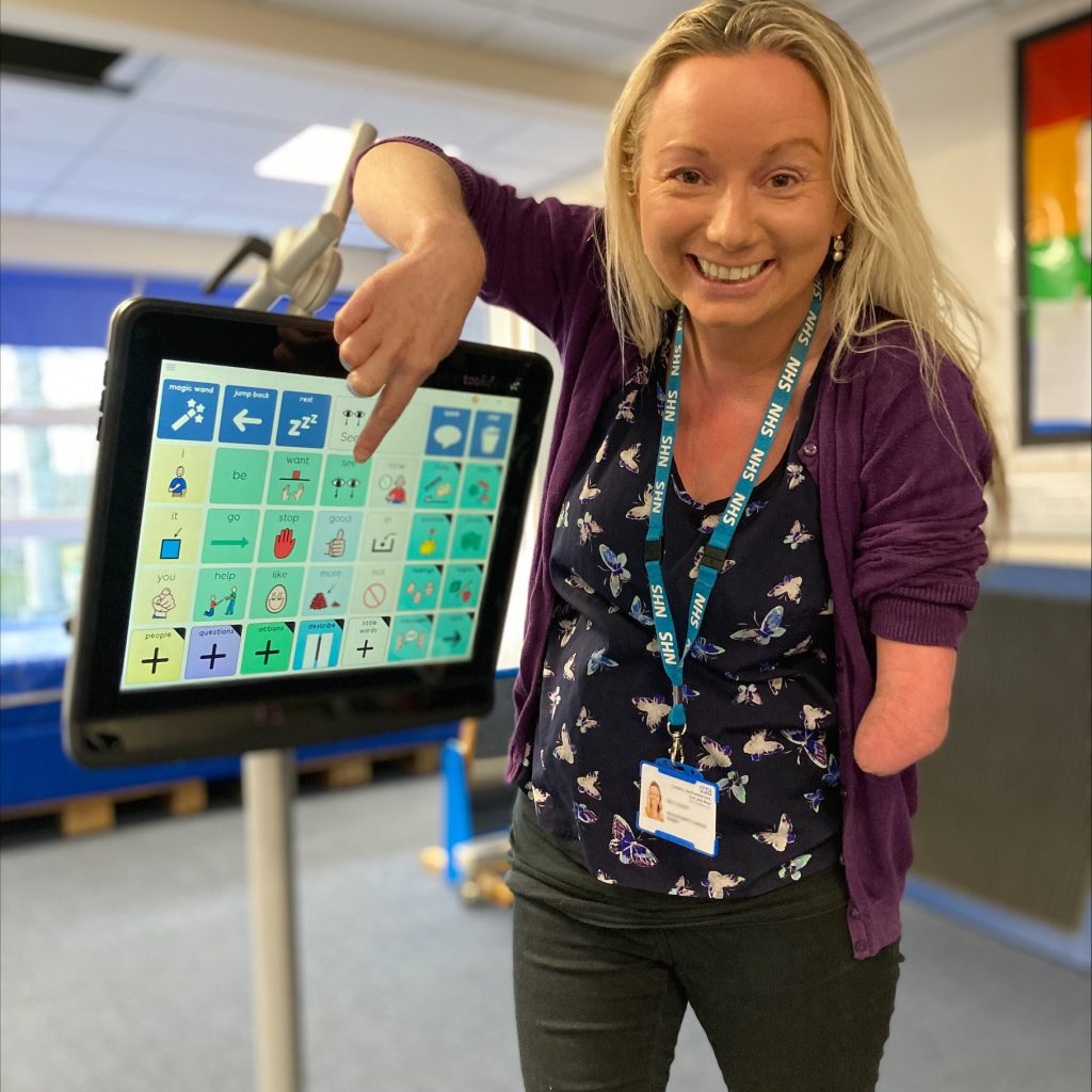 Mary with communication aid Cumbria, Northumberland, Tyne and Wear