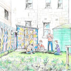 Artist's impresssion of the new garden space at Alnwood - sketch by Clive Kemp