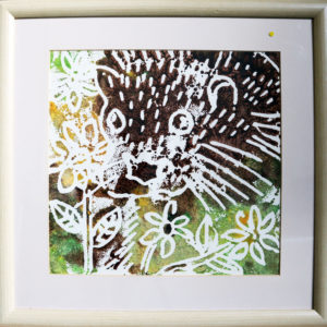 Hedgehog print, wooden frame 17 x 17 inches Price £40