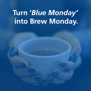 Hands holding a cup of tea, with a blue-coloured oveerlay, with the text 'turn 
