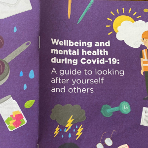 Close up of the cover of te 'Wellbeing and mental health during Covid-19' booklet.