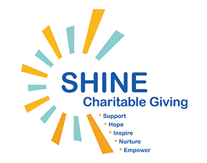 SHINE Charitable Giving Identifier, featuring the words Support, Hope, Inspire, Nurture, Empower