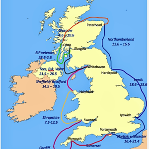 Photo of the UK which shows the route the ship will take on the voyage