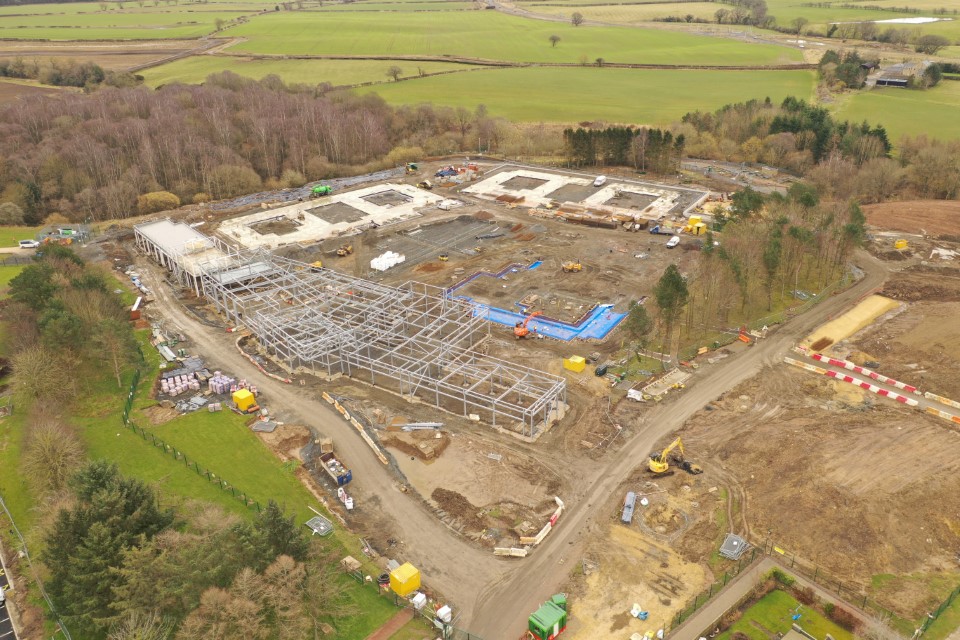 An aerial view of the unit under construction