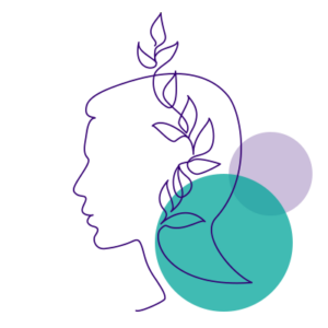 Decorative line drawing of a persons face, side profile
