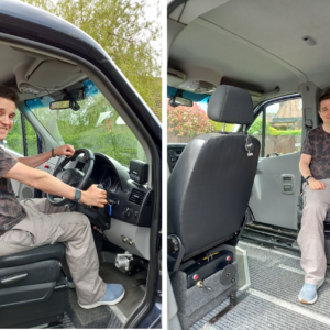 Keith Dungait sitting in an adapted car.